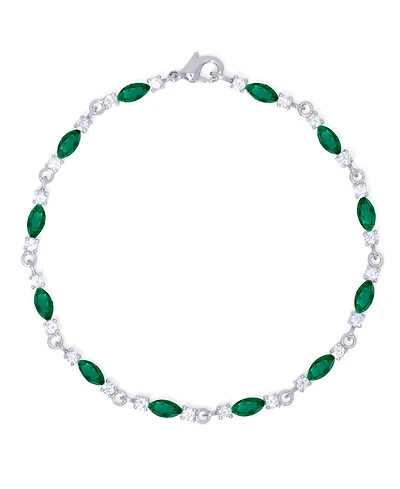 Simulated Emerald/ Cubic Zirconia Marquise Bracelet in Silver Plate