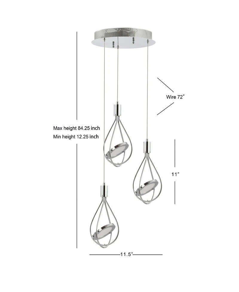 Orion 11.5" Adjustable Modern Integrated 3-Light Cluster Led Pendant