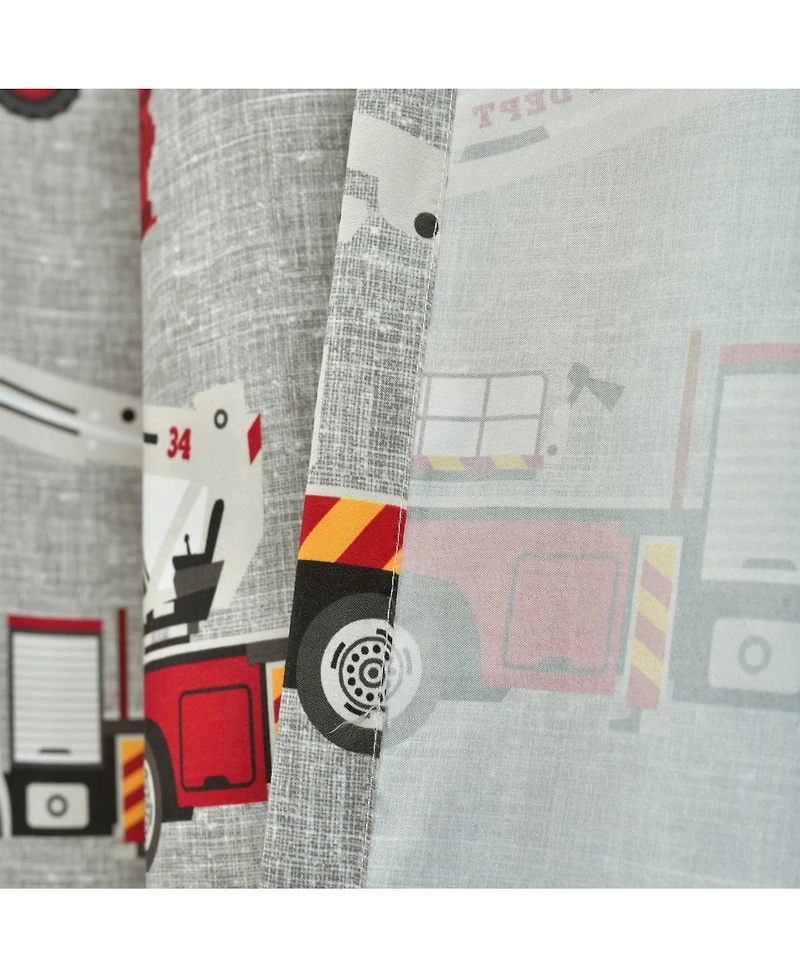 Lush Decor Kids Fire Truck Window Curtain Panels Set, 84" x 52"
