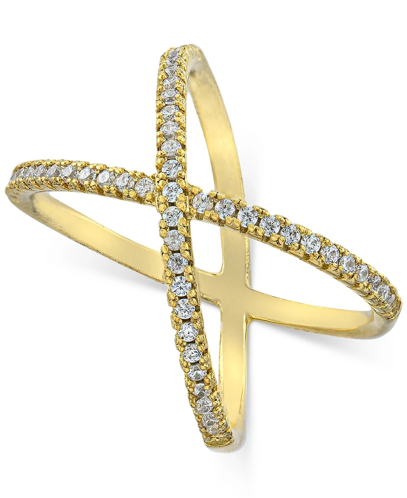 Pave Criss Cross Band Ring Sterling Silver