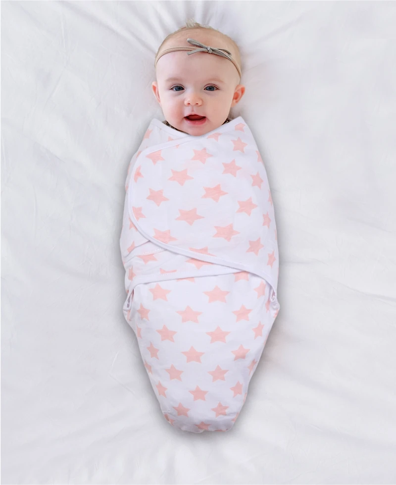 The Peanutshell Newborn Swaddles for Baby Girls, 3 Pack Set, Pink Floral Stars