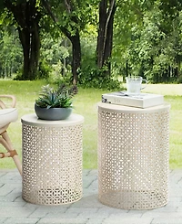 Glitzhome Multi-Functional Metal Garden Stool or Plant Stand Accent Table, Set of 2