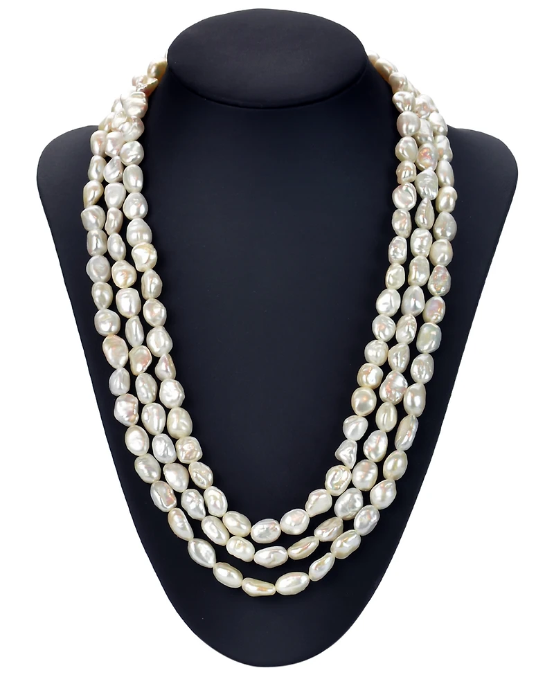 Baroque Cultured Freshwater Pearl (8-9mm) Triple Row 16"-18" Collar Necklace (Also in Black Baroque Cultured Freshwater Pearl)
