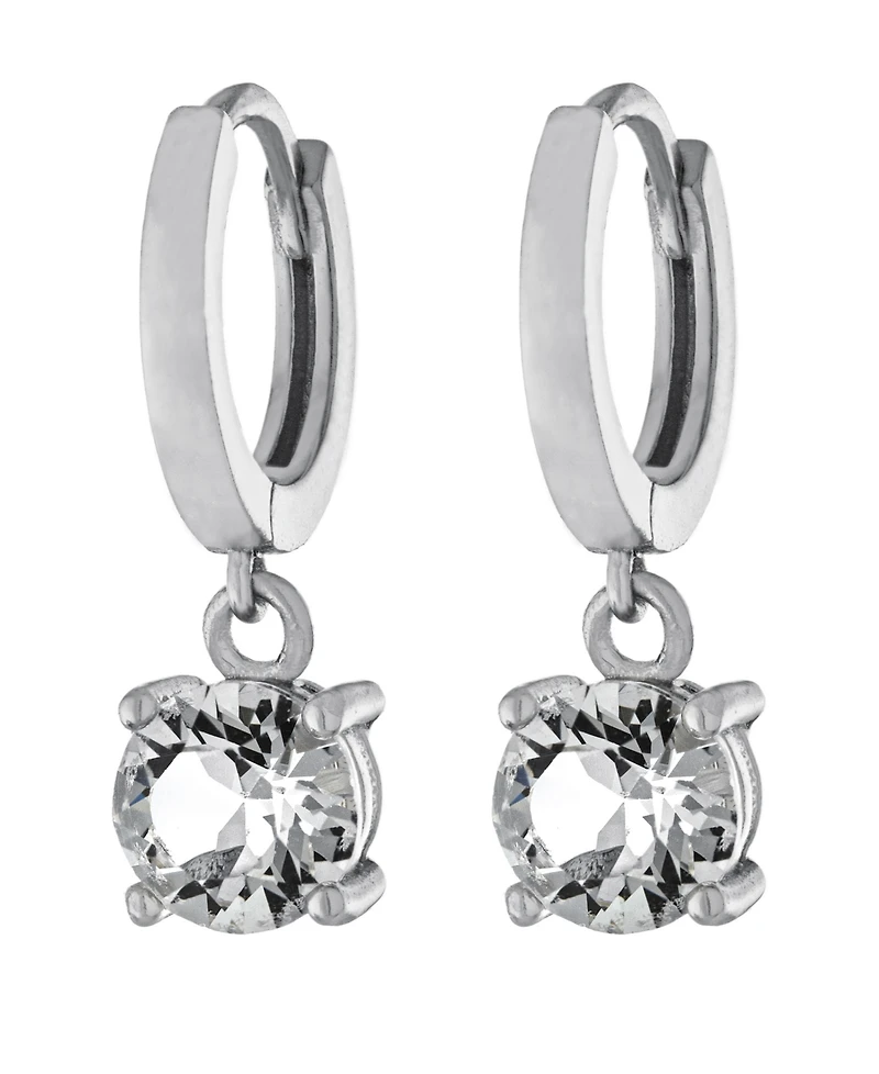 Fine Crystal 6mm Drop Hoop Earrings in Sterling Silver
