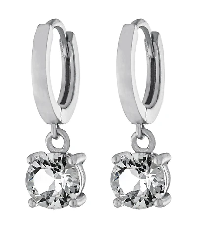 Fine Crystal 6mm Drop Hoop Earrings in Sterling Silver