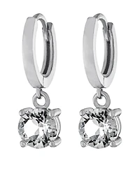 Fine Crystal 6mm Drop Hoop Earrings in Sterling Silver