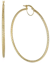 Textured Hoop Earrings in 10k Gold, 50mm