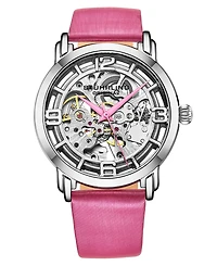 Women's Automatic Pink Genuine Leather Strap Watch 40mm