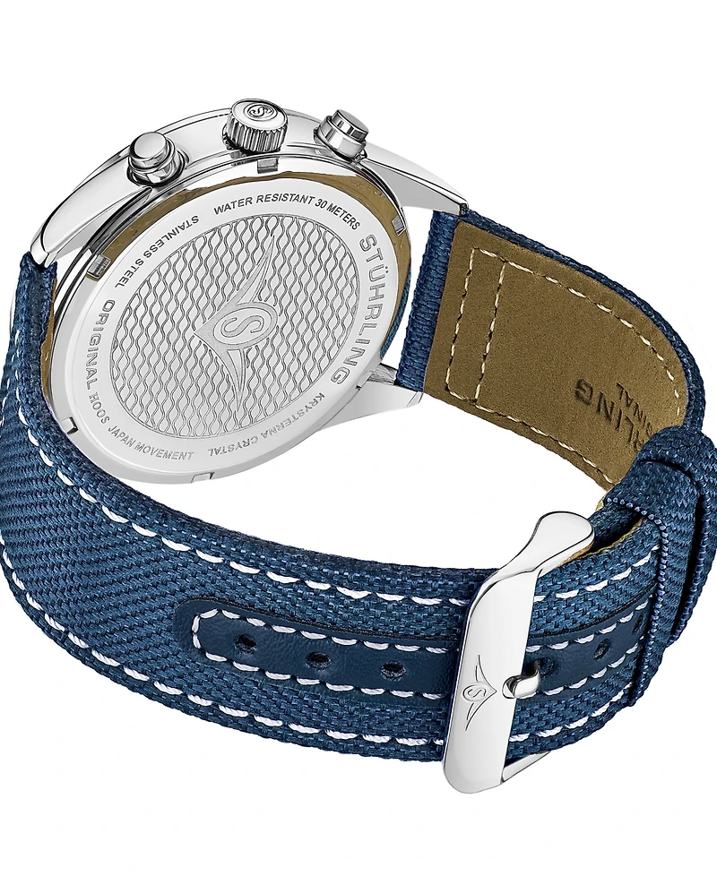 Men's Chrono Dark Blue Canvas with Light Blue Contrast Stitching Strap Watch 42mm