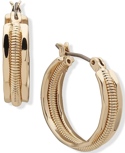 Anne Klein Gold-Tone Small Smooth & Textured Triple-Row Hoop Earrings, 0.75"