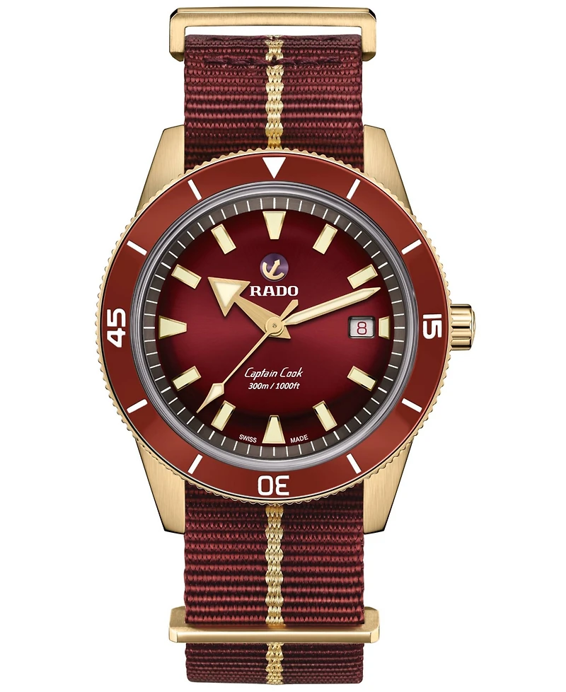 Rado Men's Swiss Automatic Captain Cook Red Nato Strap Watch 42mm