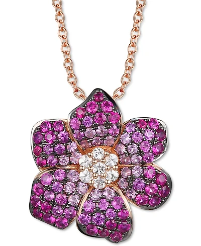 Le Vian Strawberry Ombre Ruby (1-1/2 ct. t.w.) & White Sapphire (1/5 ct. t.w.) Flower 18" Pendant Necklace in 14k Rose Gold