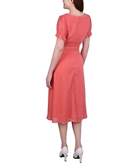 Ny Collection Petite Short Sleeve Belted Swiss Dot Dress