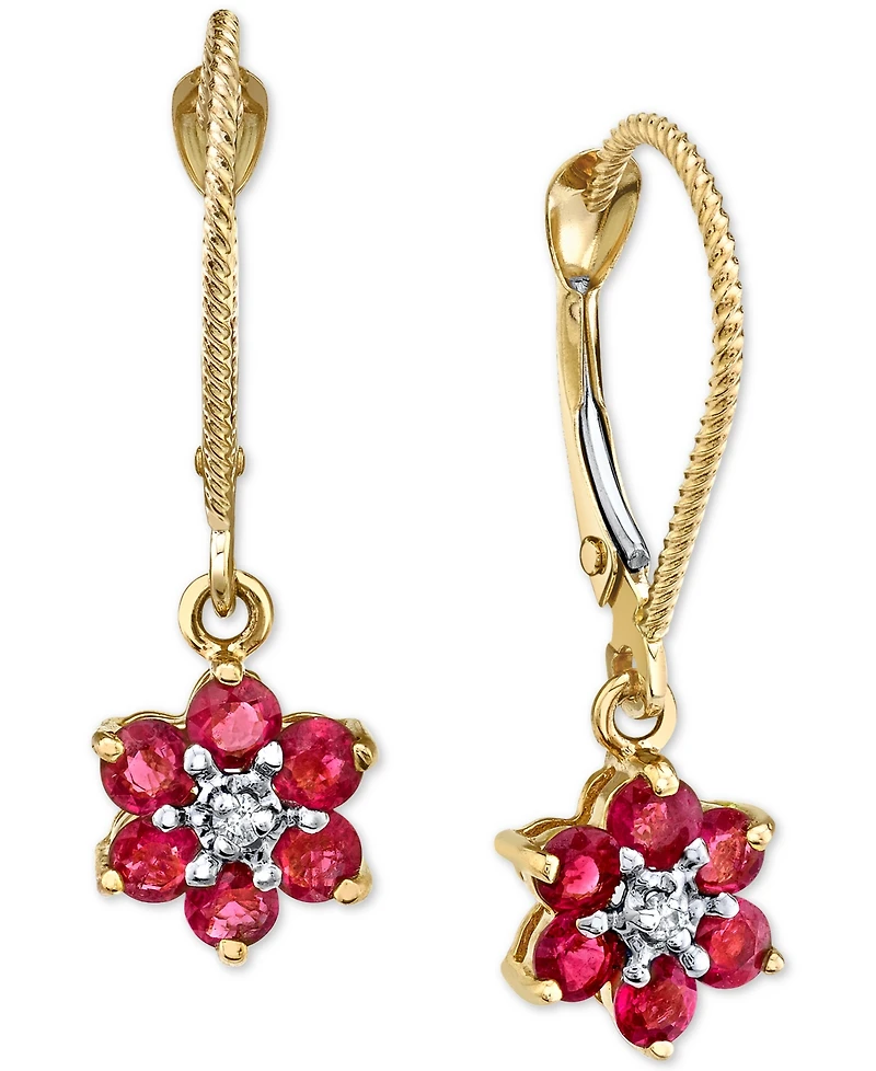 Ruby (1-1/5 ct. t.w.) & Diamond Accent Floral Drop Earrings in 14k Gold