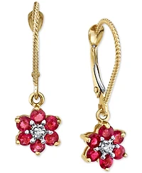 Ruby (1-1/5 ct. t.w.) & Diamond Accent Floral Drop Earrings in 14k Gold