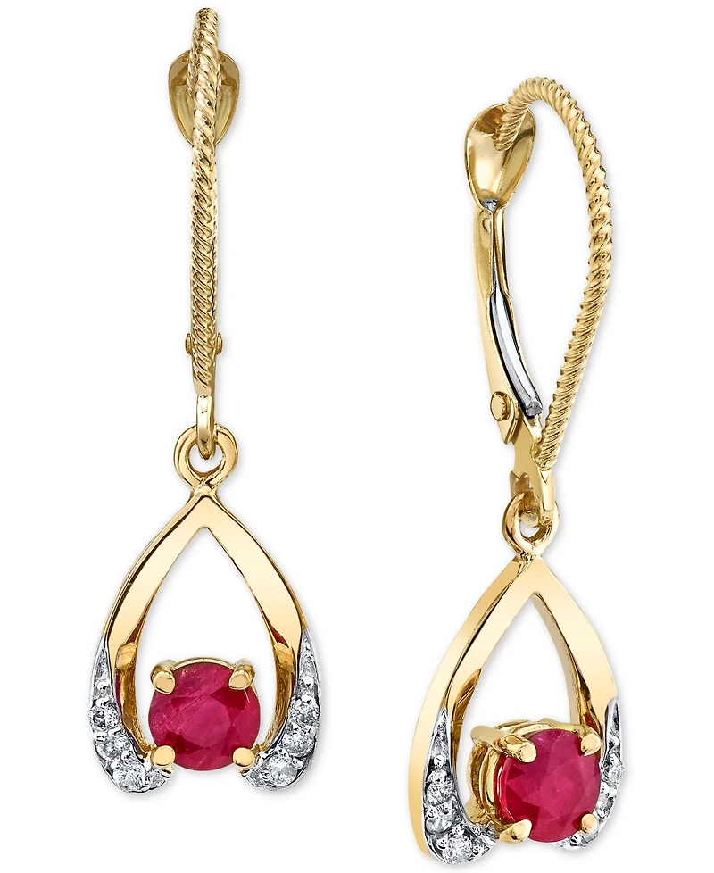 Ruby (5/8 ct. t.w.) & Diamond (1/10 ct. t.w.) Wishbone Drop Earrings in 14k Gold