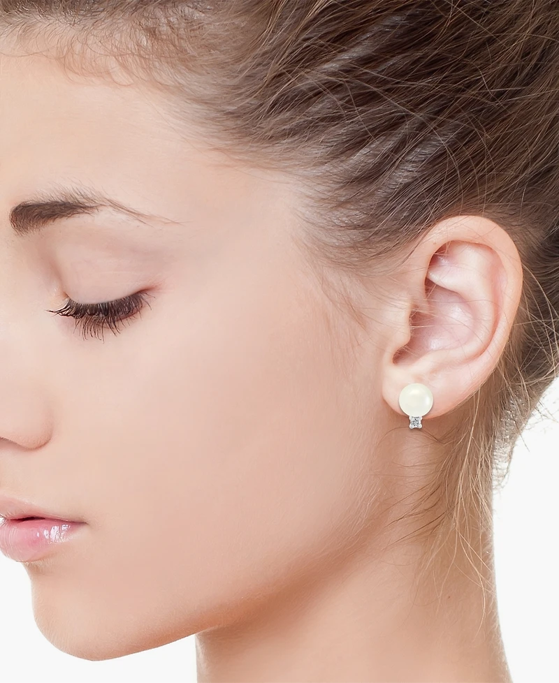 Effy Cultured Freshwater Pearl (7 mm) & Diamond (1/10 ct. t.w.) Stud Earrings in Sterling Silver