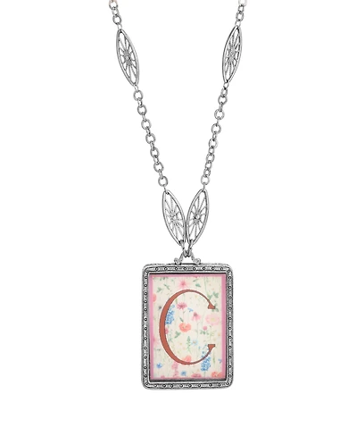 2028 Initial A-z Floral Rectangle Necklace