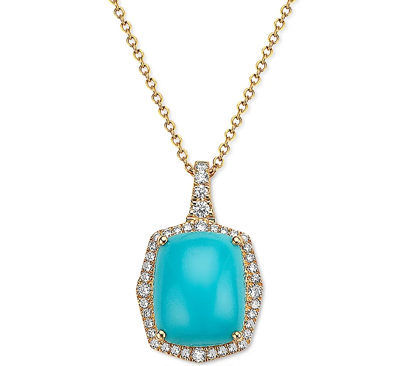 Effy Turquoise & Diamond (1/4 ct. t.w.) Halo 18" Pendant Necklace in 14k Gold