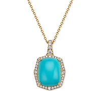 Effy Turquoise & Diamond (1/4 ct. t.w.) Halo 18" Pendant Necklace in 14k Gold