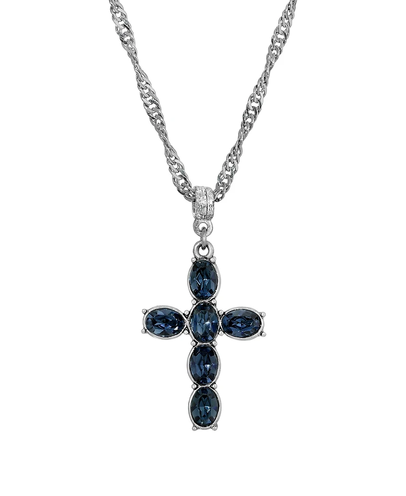 Pewter Crystal Cross Silver-Tone Twisted Necklace