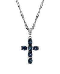 Pewter Crystal Cross Silver-Tone Twisted Necklace