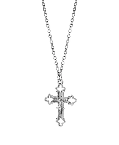 Silver-Tone Crucifix Cross Necklace