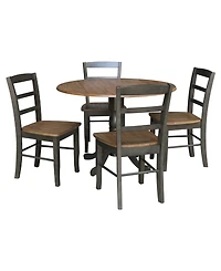 42" Dual Drop Leaf Pedestal Dining Table with 4 Madrid Ladderback Chairs, 5 Piece Dining Set