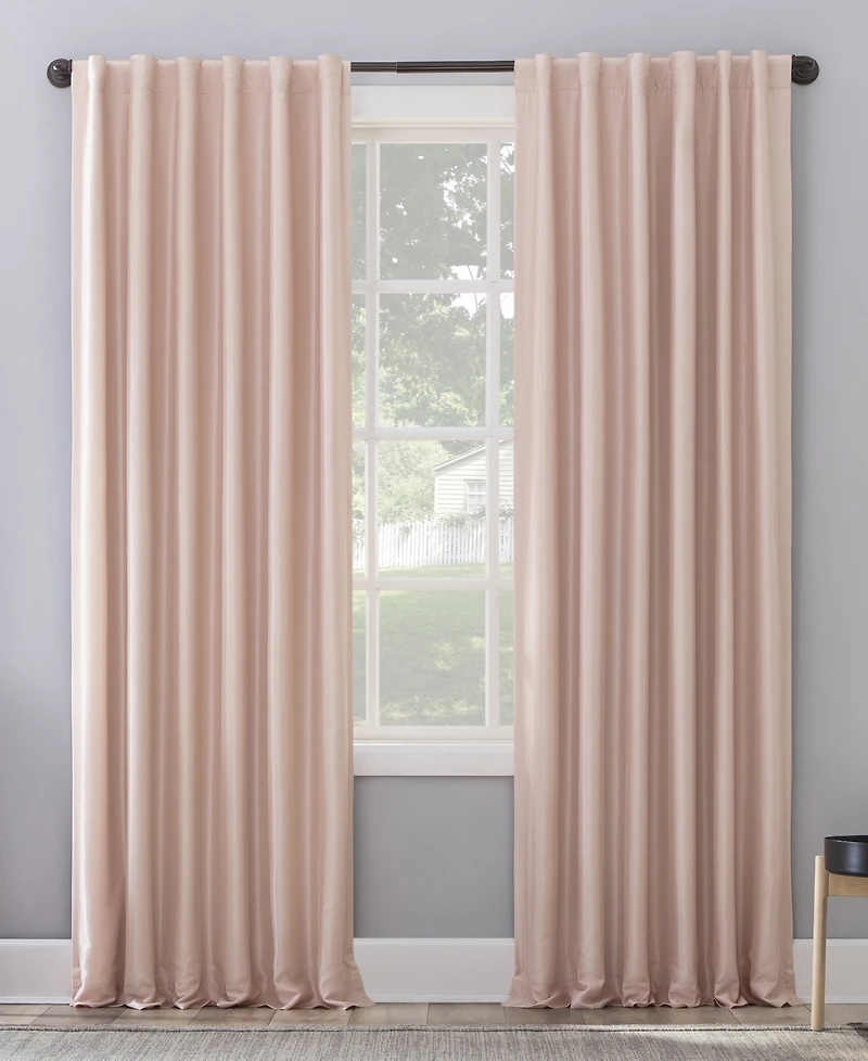 Evelina Faux Dupioni Silk Thermal Extreme 100% Blackout Back Tab Curtain Panel