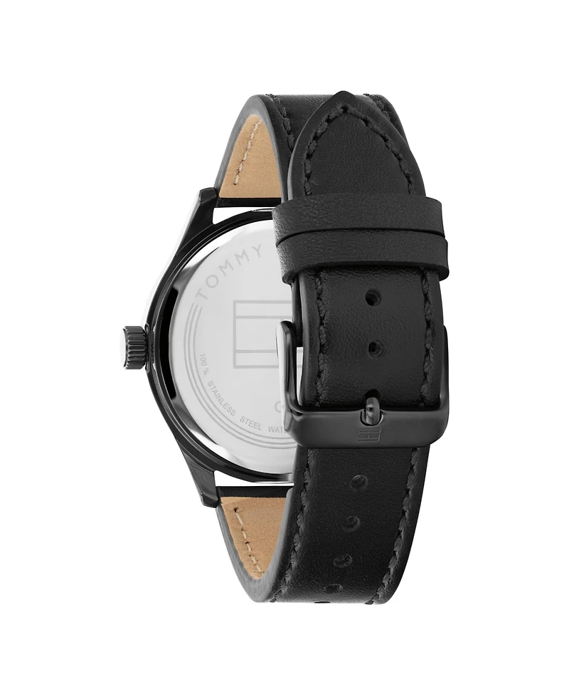 Tommy Hilfiger Men's Black Leather Strap Watch 38mm