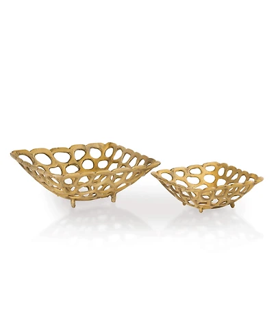 Brass Finish Square Bowls, Set of 2