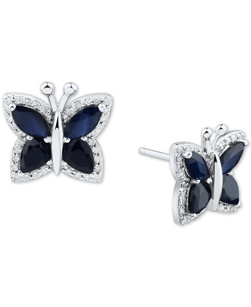 Sapphire (1-1/2 ct. t.w.) & Diamond (1/6 Butterfly Stud Earrings 14k Gold (Also Emerald Ruby)