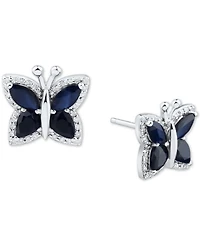 Sapphire (1-1/2 ct. t.w.) & Diamond (1/6 Butterfly Stud Earrings 14k Gold (Also Emerald Ruby)