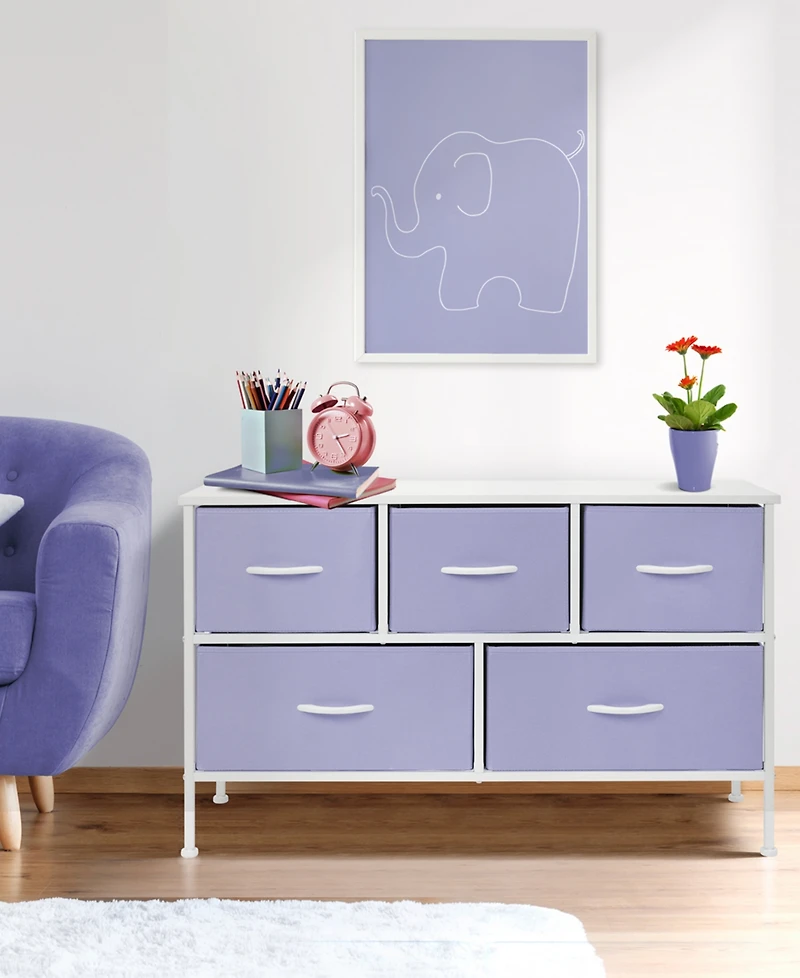 Sorbus 5 Drawers Dresser- Storage Unit with Steel Frame, Wood Top, Fabric Bins - for Bedroom, Closet, Office and more