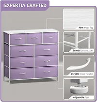 Sorbus 9 Drawers Dresser - Furniture Storage for Bedroom, Closet, Office Organization - Steel Frame, Wood Top, Fabric Bins