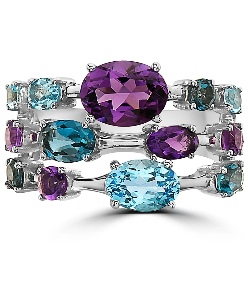 Effy Multi-Gemstone Triple Row Statement Ring (3-3/4 ct. t.w.) in Sterling Silver