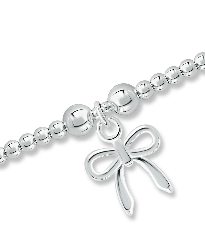 Bead Bow Charm Bracelet in Silver Plate