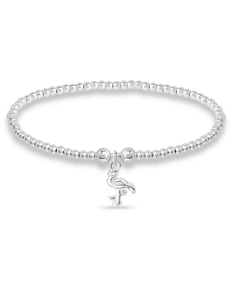 Bead Flamingo Charm Bracelet in Silver Plate