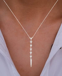 Cubic Zirconia Triangle Lariat Necklace in Sterling Silver, 16" + 2" extender