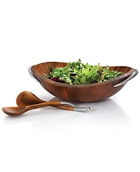 Nambe Braid 20" 3 piece Wood Salad Bowl with Servers