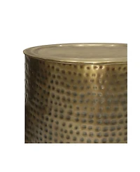 Simpli Home Corbin 16.1" Antique Gold Iron Wide Industrial Metal Side Table