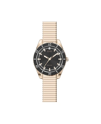 Jones New York Women's Genuine Diamond Black Dial and Rose Gold-Tone Expansion Metal Bracelet Analog Watch 34mm