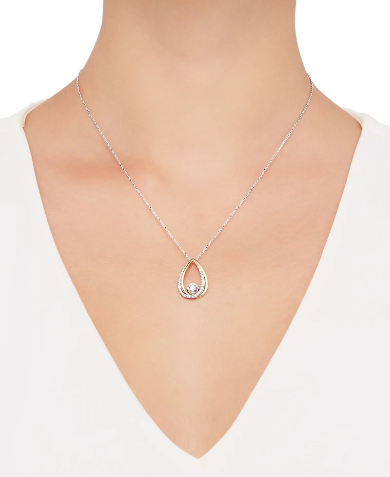 Cubic Zirconia Teardop 18" Pendant Necklace in Sterling Silver & 14k Gold-Plate