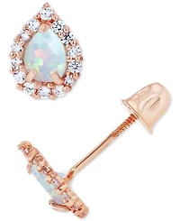 Lab-Grown Opal (1/10 ct. t.w.) & White Sapphire (1/6 Pear Halo Stud Earrings