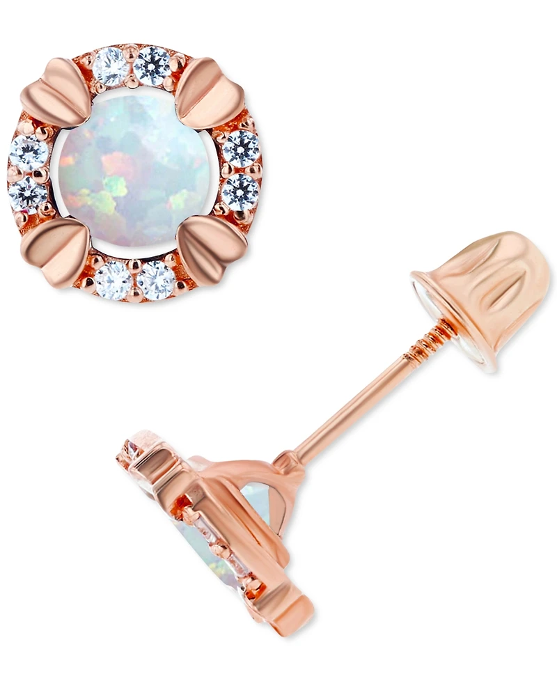 Lab-Grown Opal (1/5 ct. t.w.) & White Sapphire (1/10 Oval Stud Earrings