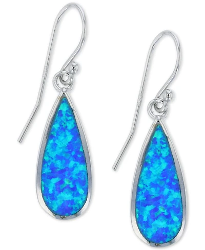 Lab-Created Blue Opal Inlay Teardrop Drop Earrings in Sterling Silver