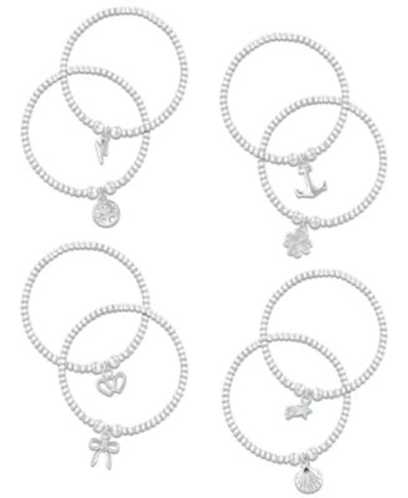 Silver Plate Charm Beaded Stretch Bracelets