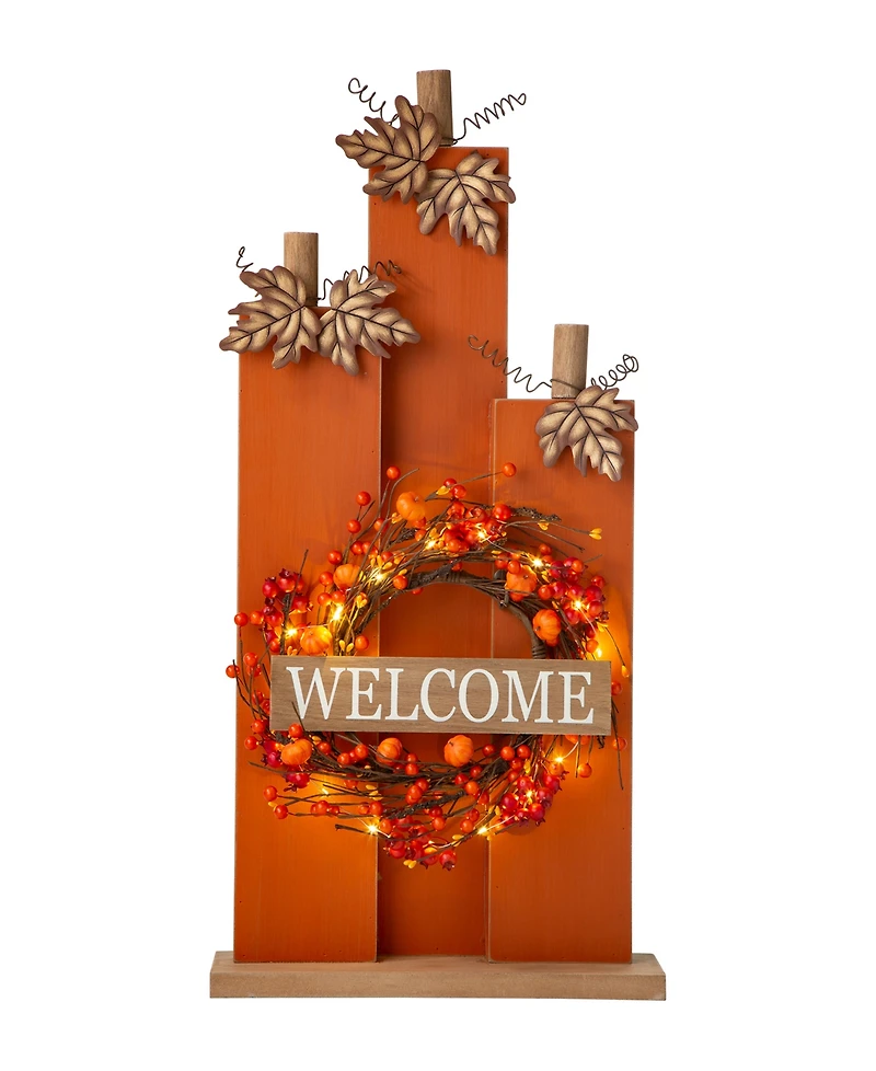 Glitzhome 30" H Fall Lighted Wooden Pumpkin Decor with Wreath