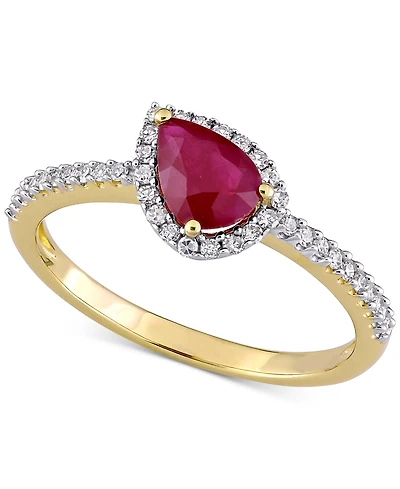 Ruby (7/8 ct. t.w.) & Diamond (1/5 Halo Ring 14k Gold