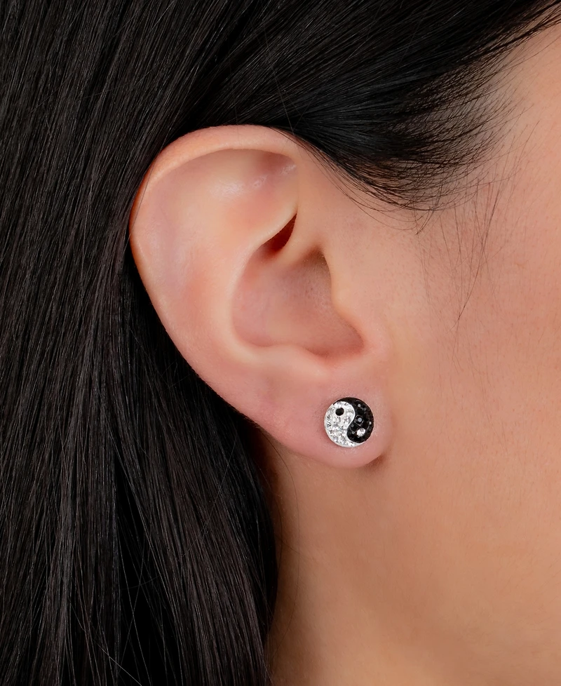 Crystal Pave Yin Yang Stud Earrings in Sterling Silver